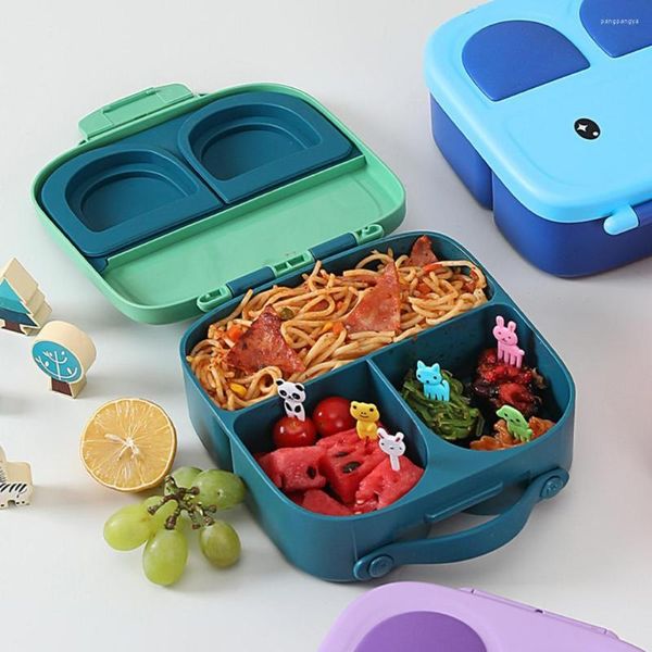 Учебные посуды наборы детей Bento Lunch Box Cartoon Multi-Grid Design Plastic Iosulation Conservation Microwave Container для