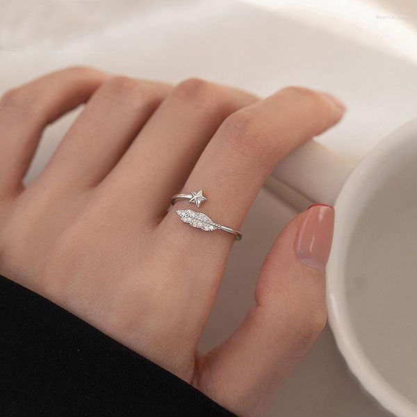 Cluster Rings PANJBJ Silver Gold Color Zircon Leaf Star Anel Aberto Para Mulheres Menina Presente de Aniversário Coreano Ajustável Jóias Drop