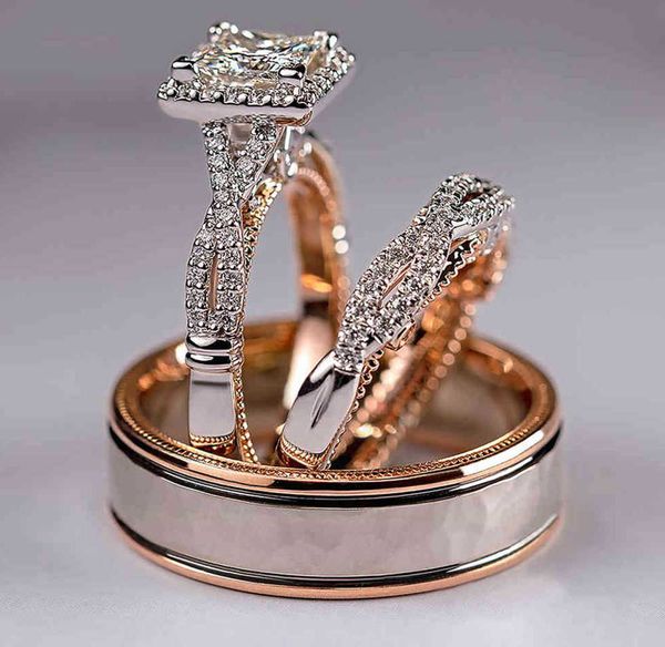 Великолепные 3шт/набор женских обручальных колец Мозаика CZ двухцветное романтическое женское обручальное кольцо
