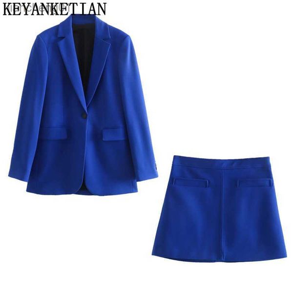 Keyanketian za kadın moda tek düğmesi takılmış blazer vintage uzun kollu flep cep bayanlar ceket şık tank üst femme l230619