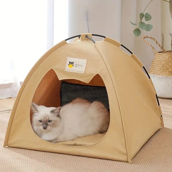 Cama de gato casa de gato com almofada lavável removível, tenda de gato para todas as estações esconderijo de gatinho, ninho de cachorro de gato dobrável portátil para pequenos animais de estimação interno ao ar livre