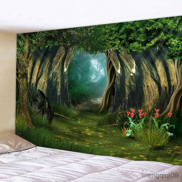 Tapeçaria de fantasia com estampa de floresta grande tapeçaria de parede barata para pendurar na parede arte tapete decorativo sala de estar cobertor grande R230710