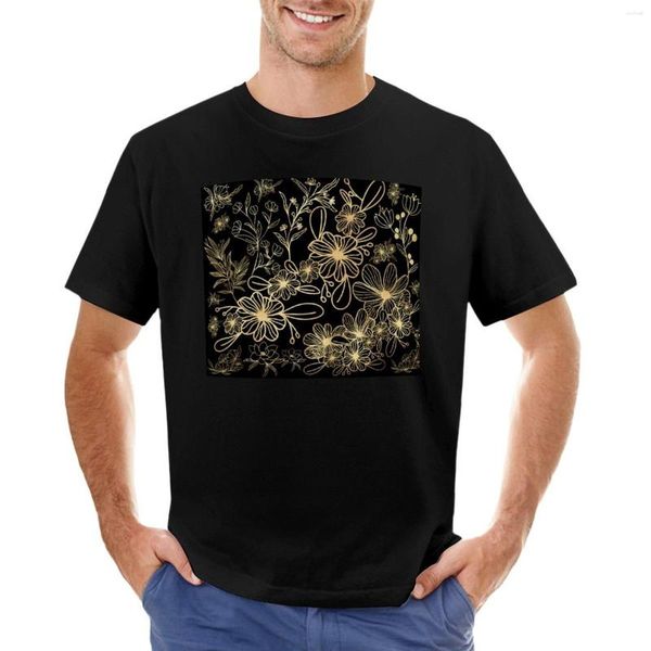 Regatas masculinas pretas douradas elegantes flores camisetas manga curta meninos camisetas masculinas compridas