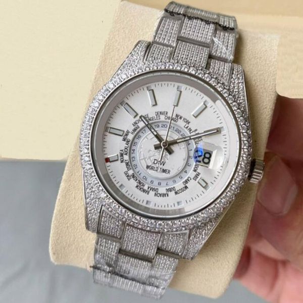 Orologio Full Diamond Orologio meccanico automatico da uomo 41 mm con bracciale in acciaio tempestato di diamanti Orologio da polso da lavoro alla moda Montre de Luxe quadrante bling cinturino con lunetta -10