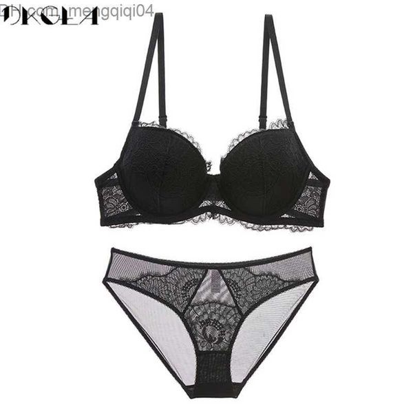 Conjuntos de sutiãs Moda Conjunto de cueca de algodão fino feminino Sutiã bordado Sexy Conjunto de calcinha plus size D E Cup Conjunto de lingerie de renda Verde 220513 Z230710