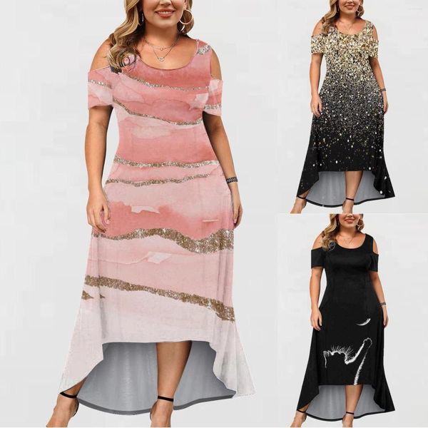 Casual Kleider Boho Print Floral Elegante Outfits Sommer Für Frauen 2023 Kalt O Neck Plus Größe Formale Anlass Vestidos