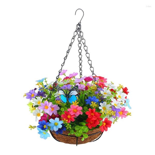 Fiori decorativi Cestini di fiori appendibili Margherita di seta Mazzi di fiori finti Vaso di fiori a catena appeso nel cestino Decorazioni fai da te per feste domestiche per interni all'aperto