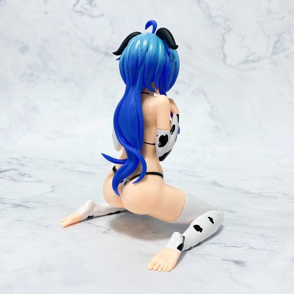 Figuras de brinquedo de ação 14cm figura de jogo vaca roupa de banho ganyu posição sentada impacto decoração anime projeto modelo bonecas brinquedo presente coletar caixa