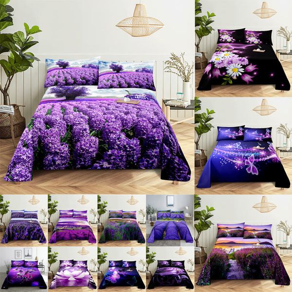 Set di biancheria da letto Viola Set Lenzuolo Lenzuola Federa Queen King Size Lanvender Butteryfly per camera da letto Soft Twin Full Single Double 230710