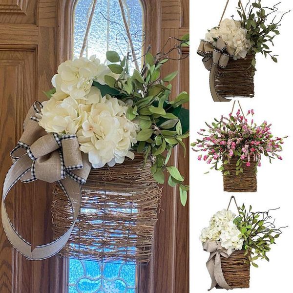 Flores decorativas artificiais cestas suspensas coroa de flores flores silvestres guirlanda floral decoração de porta de casa peças centrais para mesas