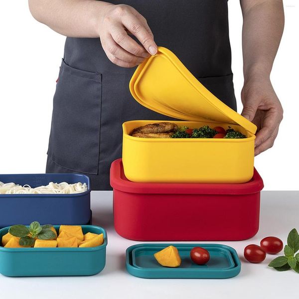 Conjuntos de louça com tampa de silicone lancheira resistência ao calor micro-ondas Bento lanche de acampamento salada de frutas recipiente de armazenamento