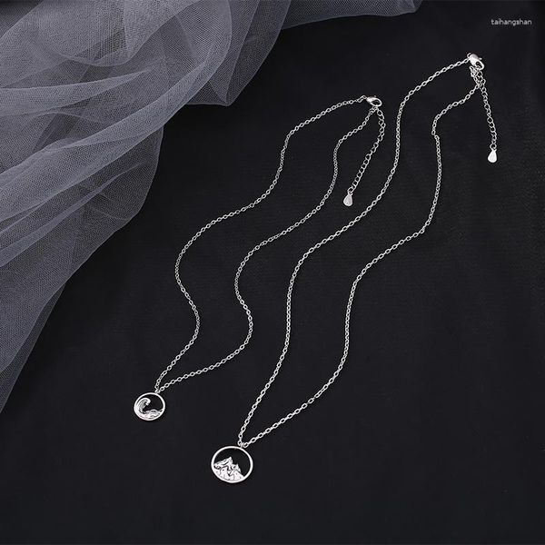 Anhänger Halsketten 1 Paar Paar Edelstahl Einfache Ozean Berg Anhänger Choker Schmuck Für Männer Frauen Valentinstag Geschenke