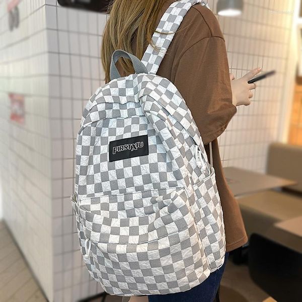 School Bags Girl Plaid Travel Book Backpack Trendy Ladies Kawaii College Fashion Women Lattice Bag Female Laptop Student
