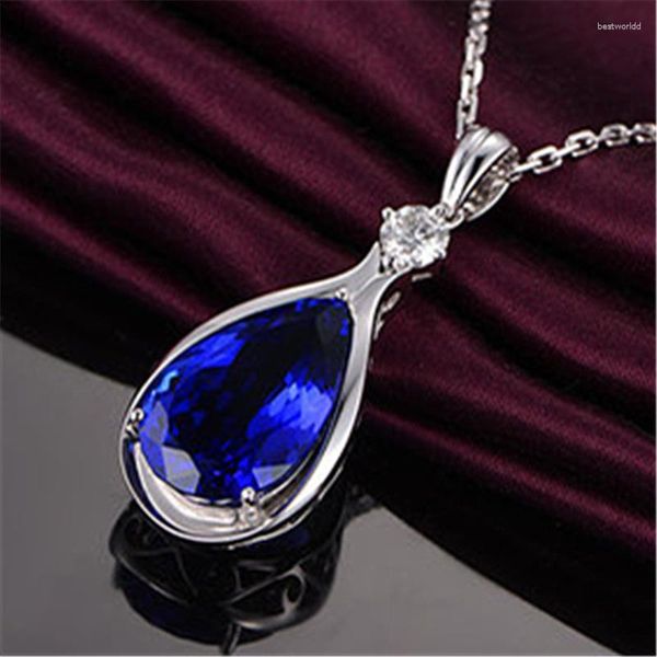 Anhänger Halsketten Angel Eyes Blauer Kristall Saphir Tansanit Für Frauen Schmuck Bijoux Party Mode Geschenke