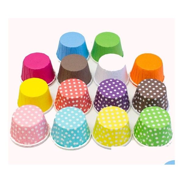 Cupcake 100Pcs / Lot Colorf Dots Pure Color Mini Paper Cake Liners Muffin Cases Cups Dessert Decorating Baking Drop Delivery Home Gard Dhxab