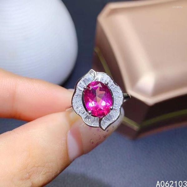 Кластерные кольца kjjeaxcmy fine gewelry 925 Стерлинговое серебряное инкрустация натуральная розовая топаз женская мода личность