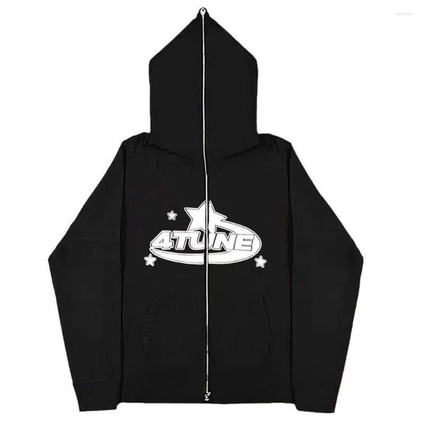 Giacche da uomo Hip Hop Retro Lettera Stampa Felpe con cappuccio Uomo Donna Zip manica lunga Giacca allentata Cappotto Harajuku Casual Felpe gotiche Y2K