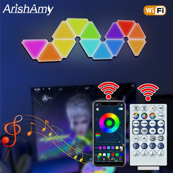 Outros Home Garden Triangle WIFI APP Bluetooth LED Ambiente interno Lâmpadas de parede para decoração de sala de jogos de computador Night Light Gift 230707