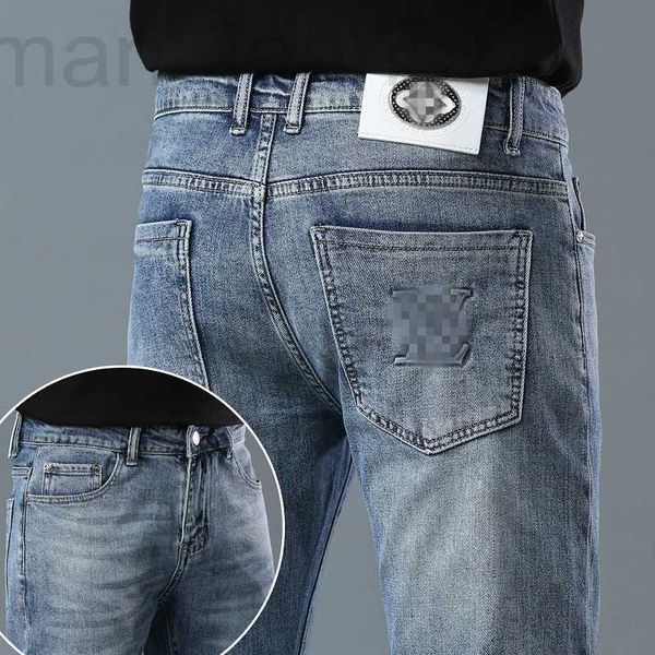 Jeans masculino designer 2023 novo para leve luxo edição coreana calça de marca fina elástica slim fit OYXD