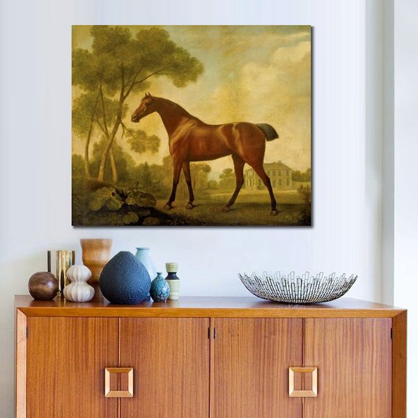 Uma égua baia pertencente ao Conde de Clarendon Arte em tela realista feita à mão George Stubbs Pintura Cavalos Decoração moderna de quarto