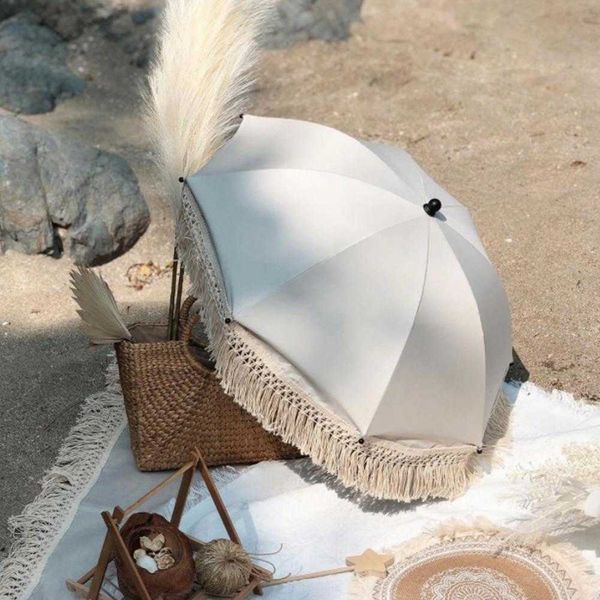 Guarda-chuvas carrinho de bebê proteção solar guarda-sol boêmio vintage uv sol dobrável guarda-chuva guarda-sol ao ar livre franja praia