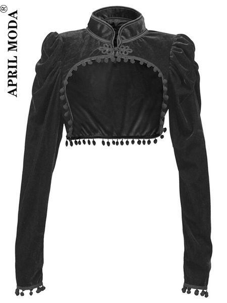 Cappotti 2022 Gothic Black Veet Short Steampunk Crop Jacket Manica lunga Donna Party Bolero Cappotto vittoriano Corsetto vintage Accessori