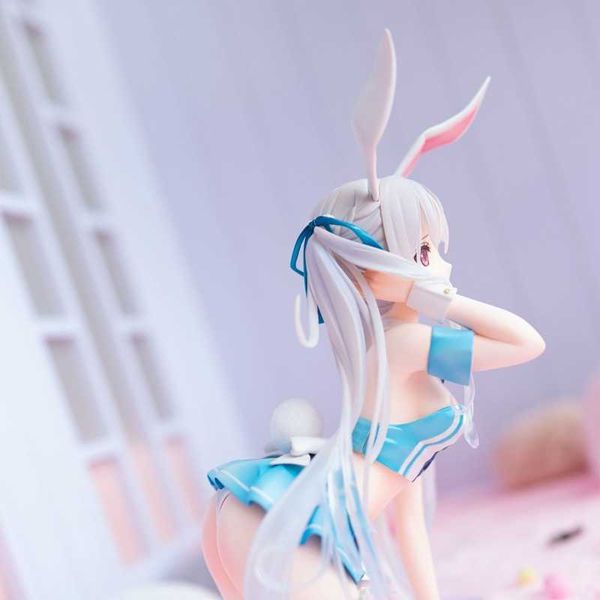 Action Figures Toy 24CM Anime Figure Sky Blue Costume da bagno sexy Cameriera vestire Bunny Girl Sdraiata Modello Modello di cartone animato Giocattoli per bambini