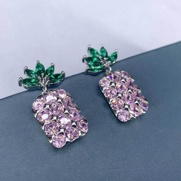 Colorato Ciondola Orecchino Goccia Orecchino Carino Popolare Rame Zircone Orecchini Creativo Ananas Frutta Cz Pietra Per Le Donne Ragazze Cz Cubic Zirconia Piercing Gioielli