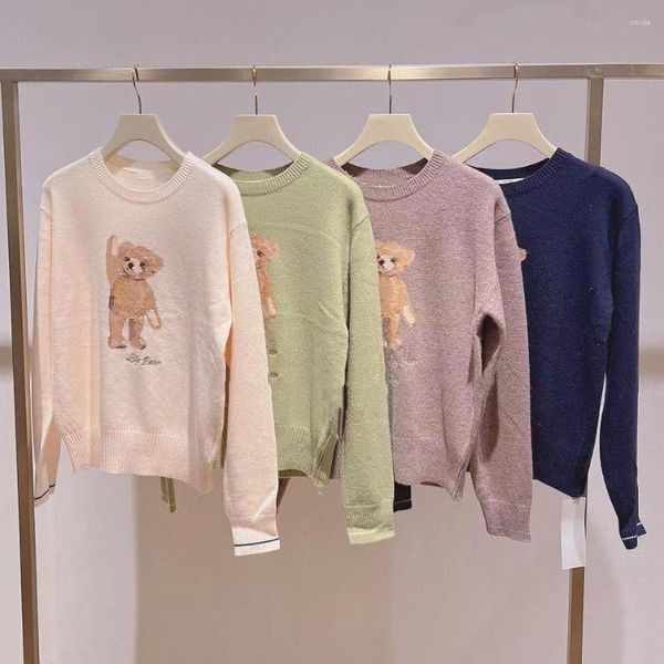 Suéteres femininos Kuzuwata Japanese Sweet 2023 outono inverno pull femme o neck kawaii bear manga longa top solto casual malha jumpers