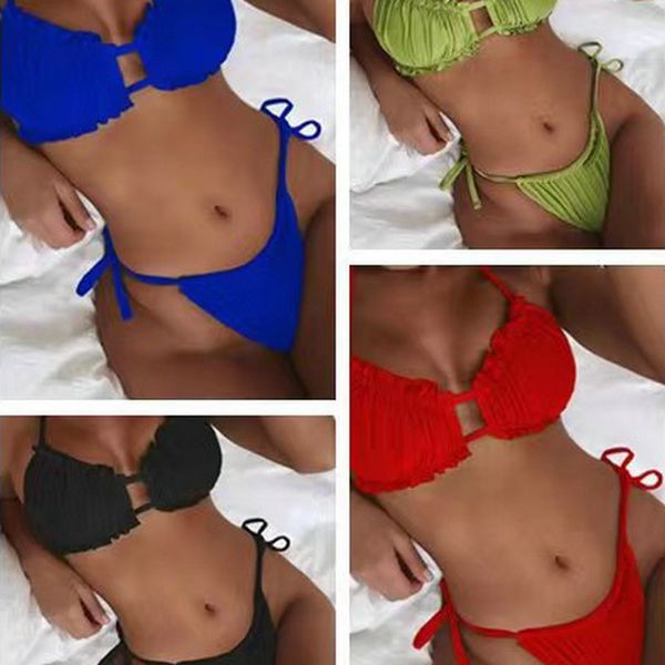 Süße sexy Strandbadeanzüge, Badebekleidung, Bikinis mit Riemen, nicht leicht zu lösende Badeanzüge, Badebekleidung für Frauen, Rot, Schwarz, Grün, lo035 C23