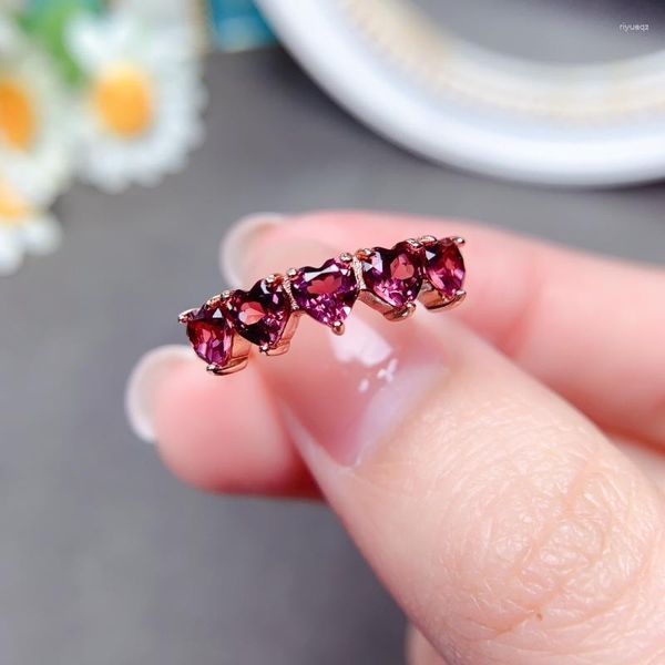 Cluster Anéis YULEM Genuine Garnet Ring Heart-Sharped Wine Red Gemstone Jewelry For Girl Wedding Noivado Gift Real 925 Sterling Silver