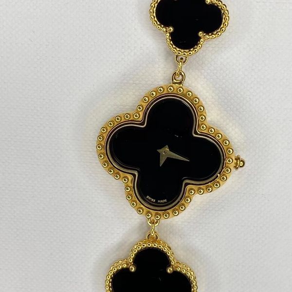 Movimento de quartzo Alhambra 5A produzido por pulseira de relógio feminino com diâmetro de 27 mm banhado a ouro feito de pedras preciosas naturais