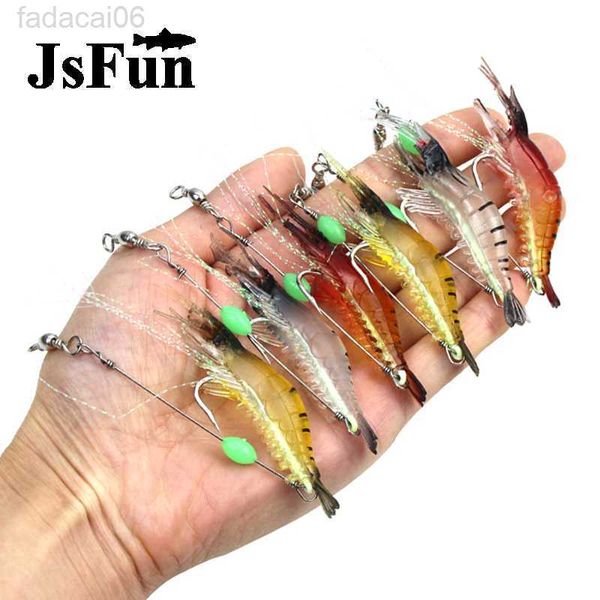 Esche esche 6Pcs / 3Pcs Soft Shrimp Lure Esca da pesca artificiale con perlina luminosa Gancio Girelle Anzois Sabiki Rigs Pesca Fishing Lure FU348 HKD230710