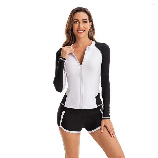 Costumi da bagno da donna Athletic Rash Guard per donna 2 pezzi - Costumi da bagno a maniche lunghe Protezione solare UV Camicia da bagno e pantaloncini Top da bagno