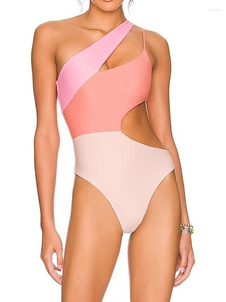 Costumi da bagno da donna Costumi interi sexy Tagliati Tuta Patchwork Costume da bagno Donna 2023 Spalla Beachwear Costume da bagno vuoto