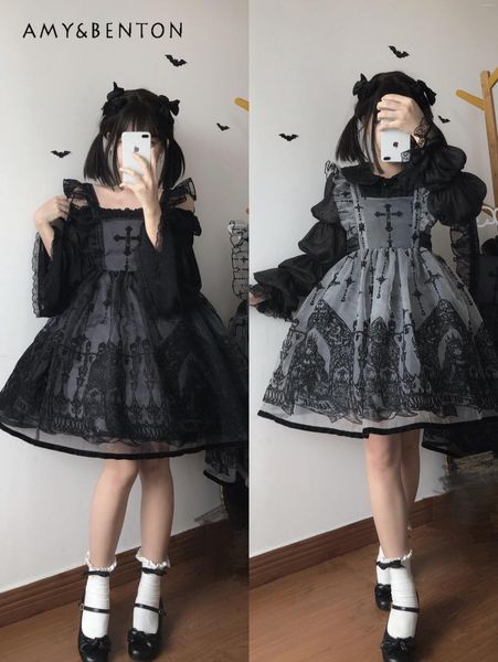 Vestidos casuais femininos vestido lolita moda verão outono alça curta estilo formal para mulheres