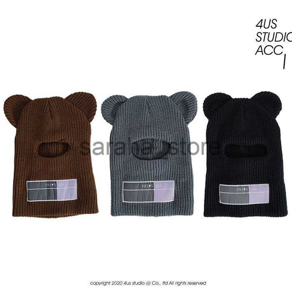 Berretti / Berretti con teschio Cappelli invernali lavorati a maglia con orecchie da orso 1 foro Maschera da sci Passamontagna per donna Crochet Full Face Ladies Girl Streetwear Berretto caldo 2022 J230710