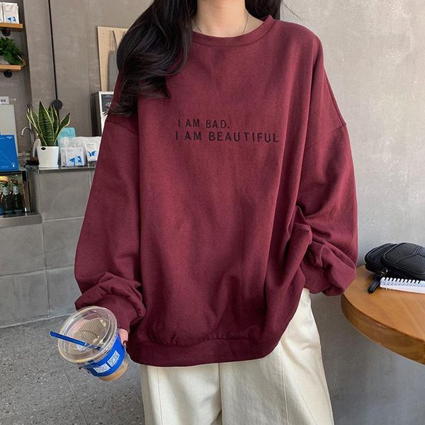 Moletons femininos sem chapéu Y2k com estampa de letra e gola O oversized sweatshirts femininas moda coreana estilo formal streetwear pulôver de manga comprida