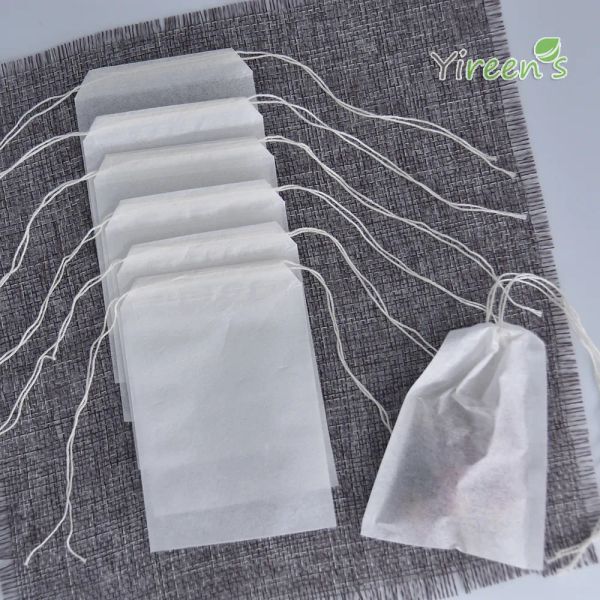 Clássico conjunto de chá descartável ferramentas 100 pçs 60 x 90 mm sacos de filtro de papel vazios com cordão duplo linha limpa ervas plantas embalagem bolsas