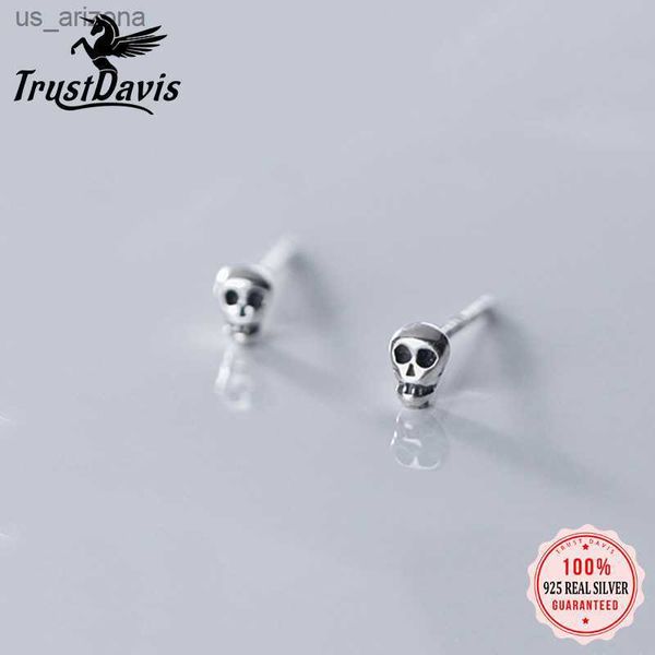 TrustDavis Real 925 Sterling Silver Fashion Mini Gothic Skull Charm Orecchini per le donne Party Fine S925 Jewelry DS1184 L230620