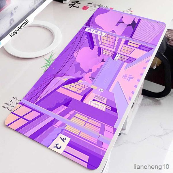 На запястье мыши запястье Purple Neon City Gaming Mousepad Gamer Dest Mat Toky Street Anime Pad XXL Клавиатура для Art Playmat 100x55 R230710