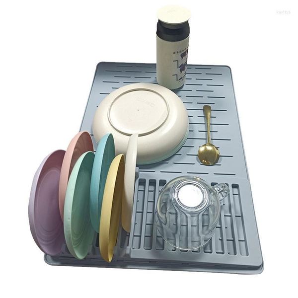 Tapetes de mesa de silicone premium tapete de secagem de pratos destacável solução de drenagem resistente ao calor antiderrapante ferramenta para balcão de cozinha