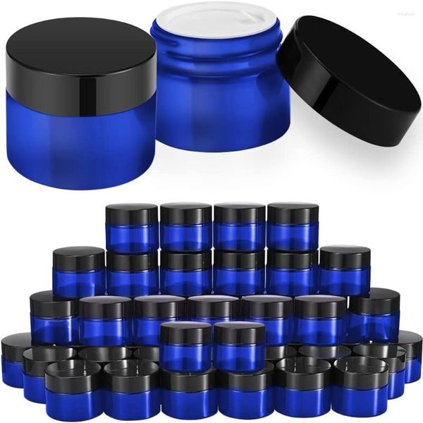 Bottiglie di stoccaggio 10PCS 20/30 / 50g Barattolo di vetro cosmetico rotondo blu con fodere interne e coperchi neri Barattoli da viaggio per conservare la lozione per lo scrub per il corpo