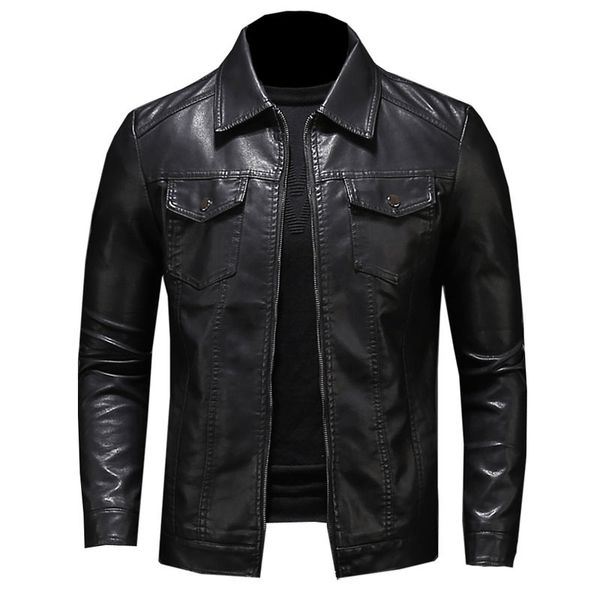 Herrenjacken Herren Motorrad Lederjacke Große Tasche Schwarz Reißverschluss Revers Slim Fit Männlich Frühling und Herbst Hochwertiger Pu-Mantel M-5Xl 230710