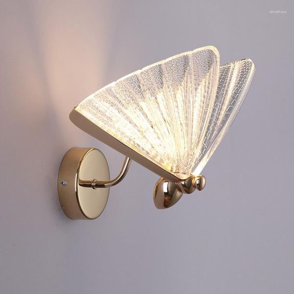 Lâmpada de parede em forma de borboleta europeia decoração de casa forte transmitância de luz iluminação de quarto de alta qualidade hardware luzes decoração