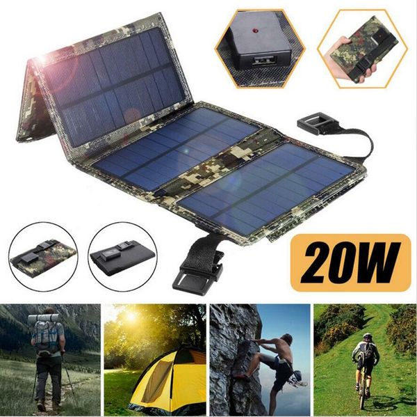 nuovo pannello solare esterno portatile pieghevole DC 5V 20W batteria USB impermeabile caricatore portatile per telefono cellulare Van RV viaggio campeggio escursionismo pesca