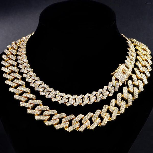 Ketten 14/20mm Männer Iced Out Kette Cuban Link Halskette Bling Gold Silber Farbe Strass Gepflasterte Choker Halsketten hip Hop Schmuck