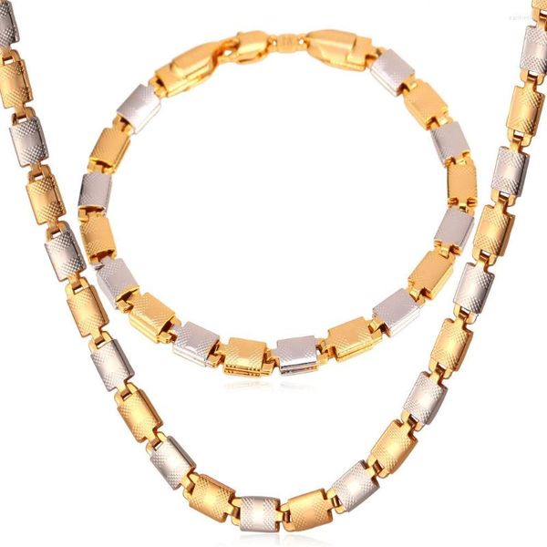 Kolye Küpe Seti Collare Modaya Modaya Modaya Düzenli İki Ton Kadınlar için Altın/Gümüş Renk Bağlantı Zinciri Bilezik Erkek Mücevher S564