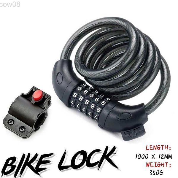 Lucchetti per bici Lucchetto per bici Combinazione di codice a 5 cifre Bicyc Security Lock 1000 mm x 12 mm Acciaio Cab Spiral Bike Cycling Bicyc Lock HKD230710