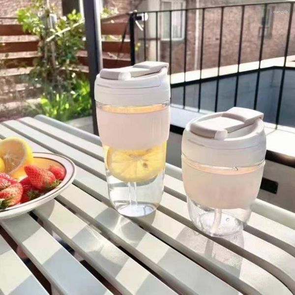 Su Şişeleri Basit fasulye bardağı yaratıcı büyük kapasiteli plastik şişe kapak saman portatif portatif açık şeffaf içecek ipi